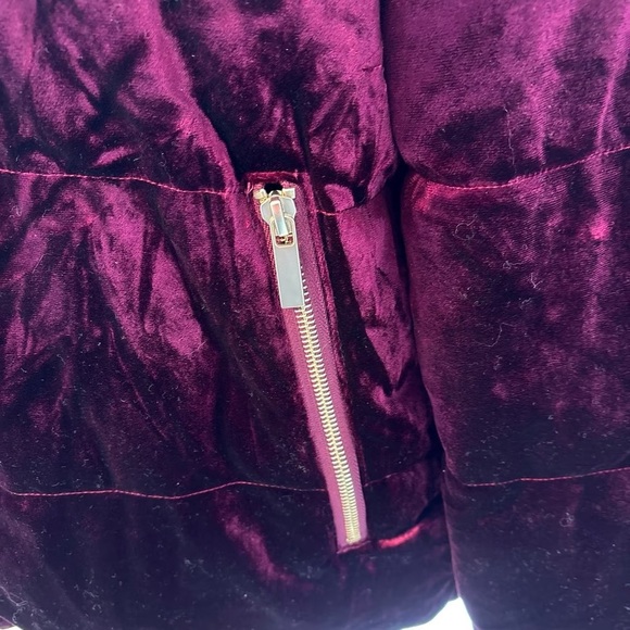 SAKS FIFTH AVENUE BLACK LABEL Burgundy Velvet Full Zip Puff Jacket Zip Pockets L - Picture 6 of 10